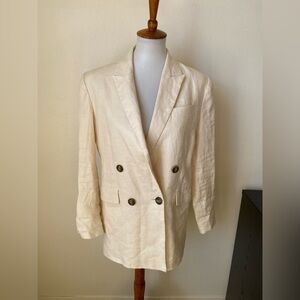 Maria Cher Women’s Oversized Linen Double Breasted Blazer Cream Size XS